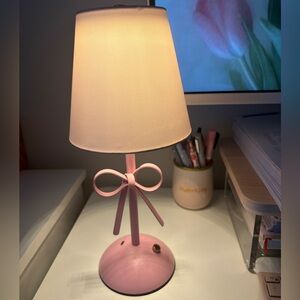 Pink Table Lamp with Bow Accent